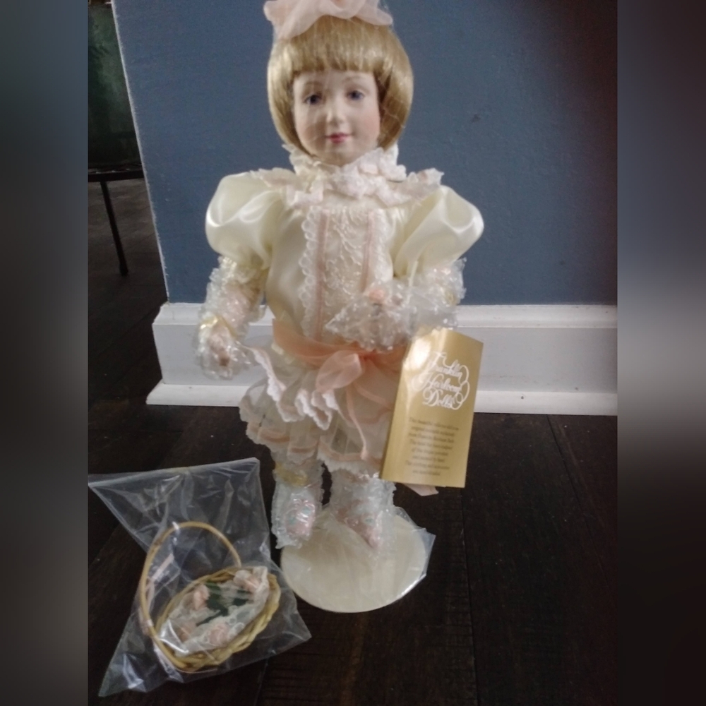 Franklin Heirloom Charming Cream Doll with Basket Accessory